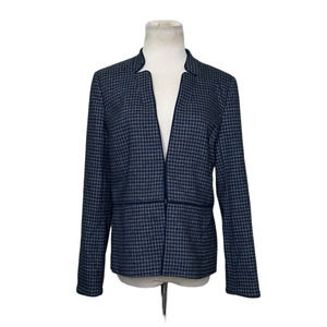 Talbots Blue Houndstooth Inverted Notch Collar Houndstooth Blazer Sz 2